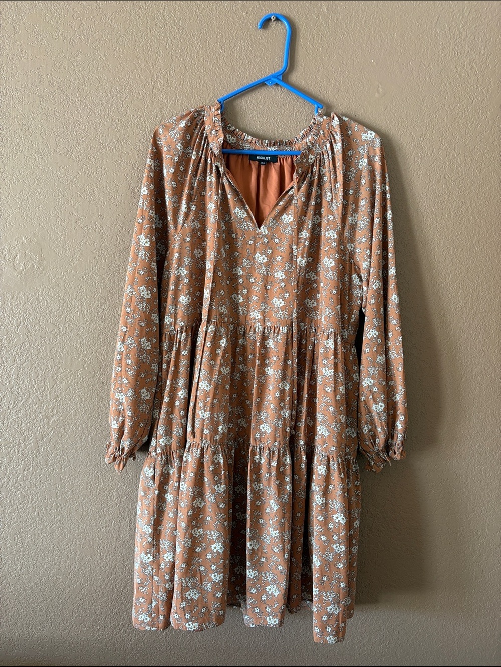 MADISON Rust Floral Long-Sleeve Tiered Dress